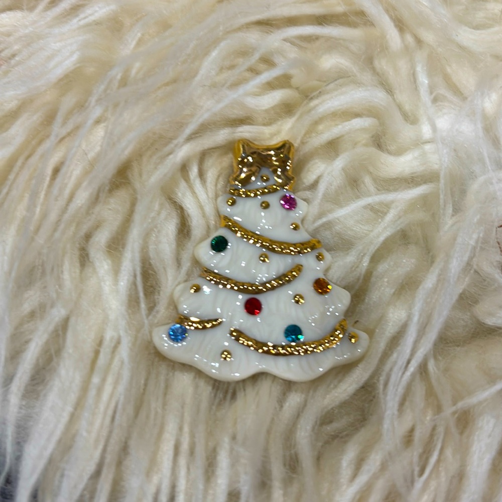 Vintage porcelain Lenox christmas tree pin.